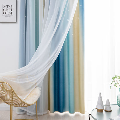 Rideaux double épaisseur ombrés étoiles, 1 panneau, bleu, 134 x 160 cm/134 x 210 cm/134 x 240 cm/134 x 269 cm