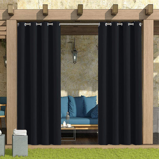 Home Patio 100% Blackout Outdoor Curtains, 1 Panel, Black, 132x213cm/132x243cm/132x274cm
