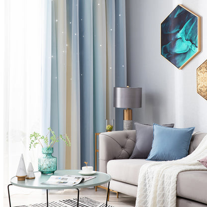 Rideaux double épaisseur ombrés étoiles, 1 panneau, bleu, 134 x 160 cm/134 x 210 cm/134 x 240 cm/134 x 269 cm