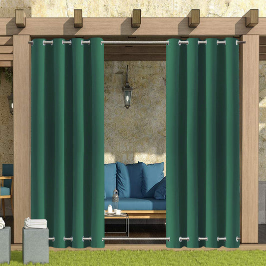 Patio Windproof & Waterproof Blackout Outdoor Curtains, 1 Panel, Green, 132x213cm/132x243cm/132x274cm