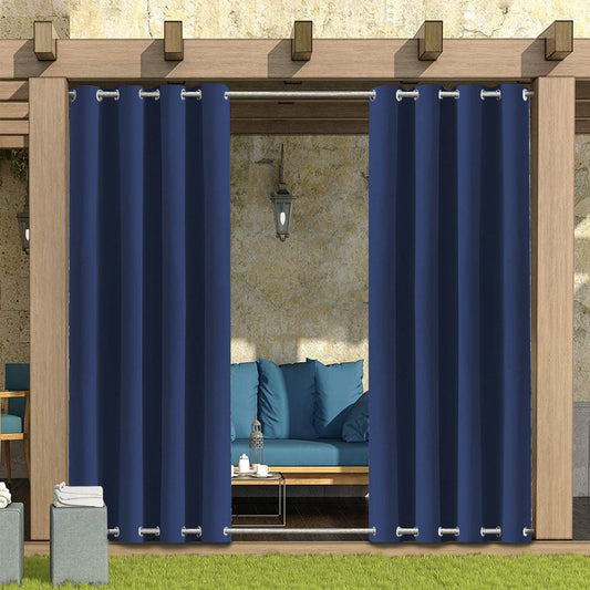 Patio Windproof & Waterproof Blackout Outdoor Curtains, 1 Panel, Blue, 132x213cm/132x243cm/132x274cm