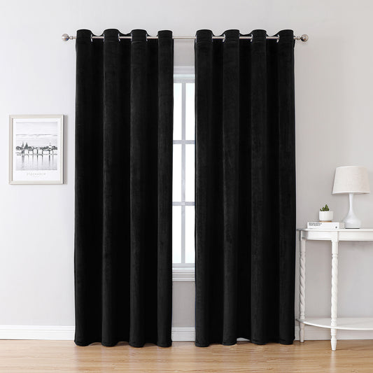 Velvet Curtains, 1 Panel, Black, 132*164cm/132*214cm/132*244cm