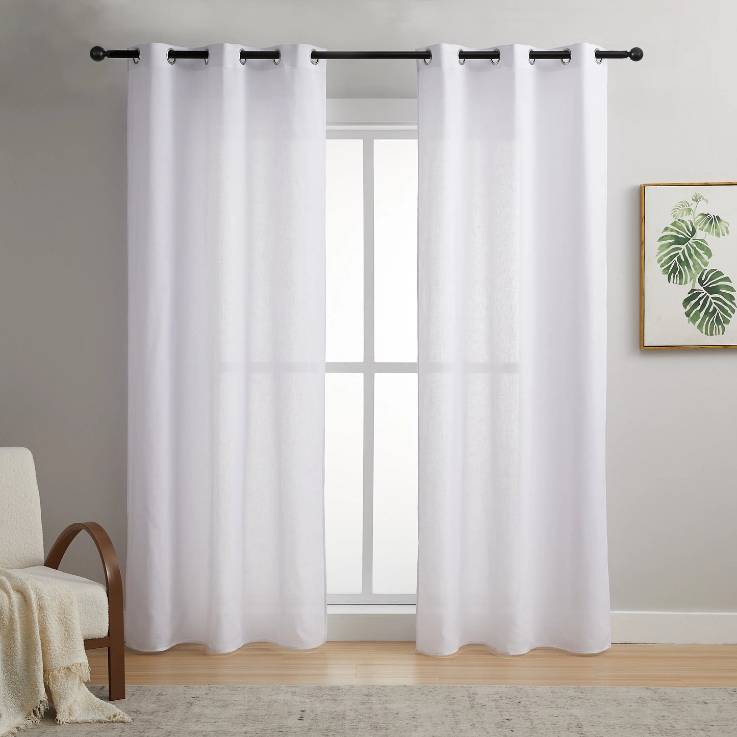 Transparent voile curtain in linen look, made to measure – Luvia