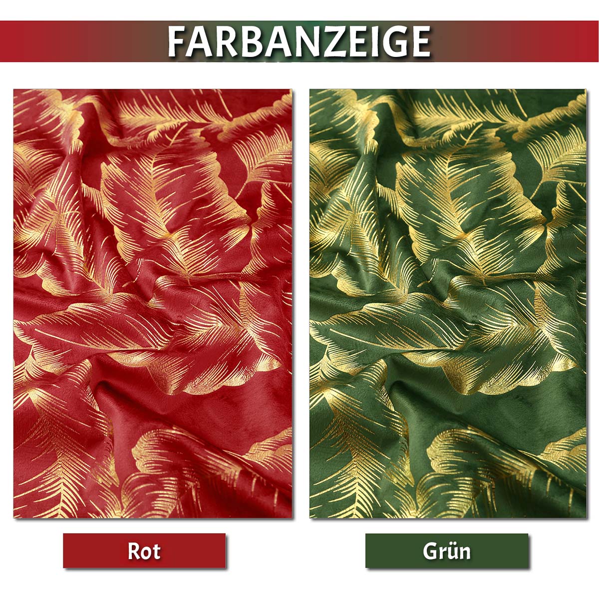 Rideaux de Noël en velours avec feuille d'or · Occultants · Rouge/Vert · 2 pièces