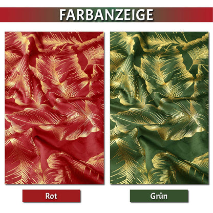 Rideaux de Noël en velours avec feuille d'or · Occultants · Rouge/Vert · 2 pièces