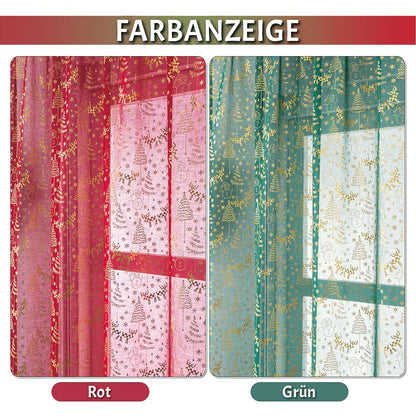 Christmas short curtains gold foil red or green 2-piece