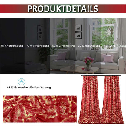 Rideaux de Noël en velours avec feuille d'or · Occultants · Rouge/Vert · 2 pièces