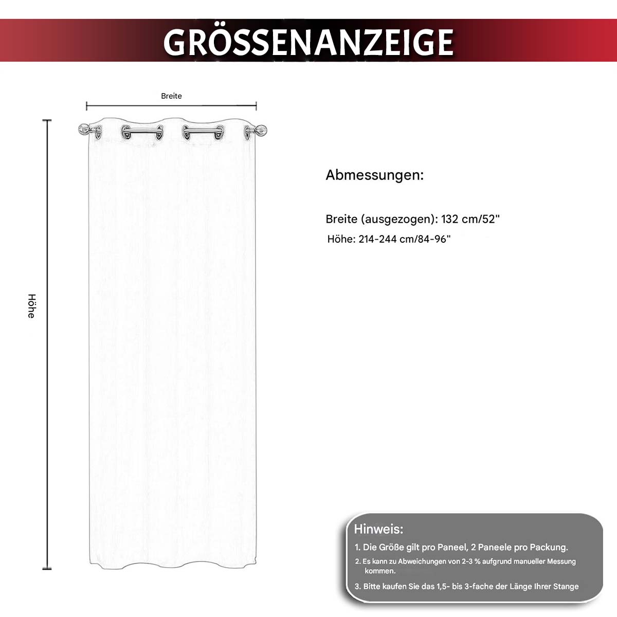 Rideau de Noël à carreaux rouges et noirs, lot de 2, avec œillets