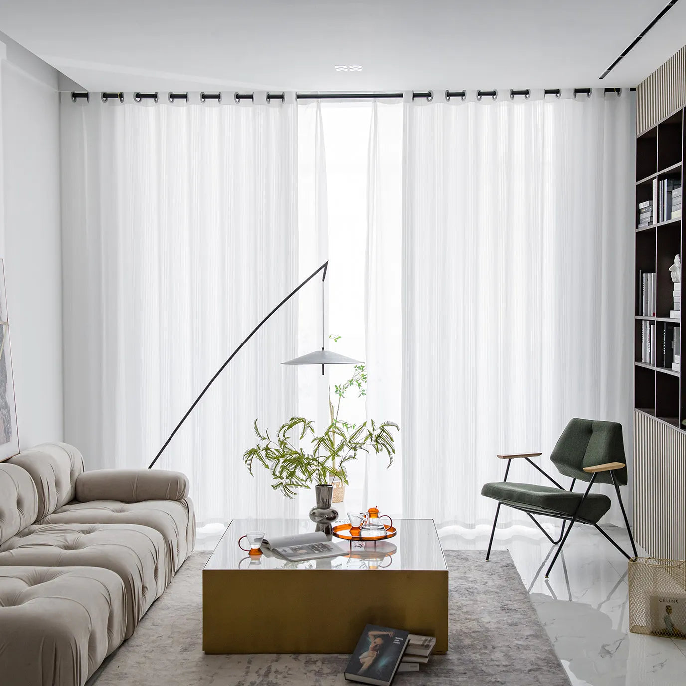 Transparent voile curtain with a fine striped structure, made to measure – Linari