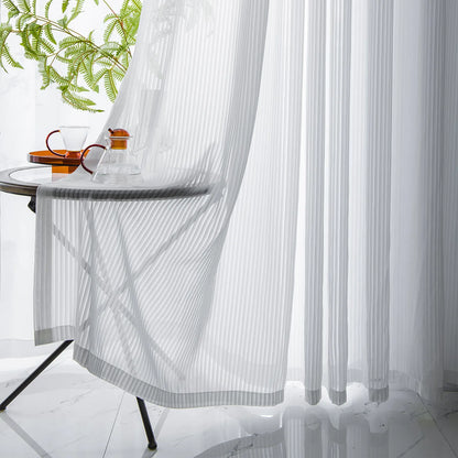 Transparent voile curtain with a fine striped structure, made to measure – Linari