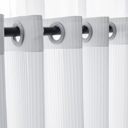 Transparent voile curtain with a fine striped structure, made to measure – Linari